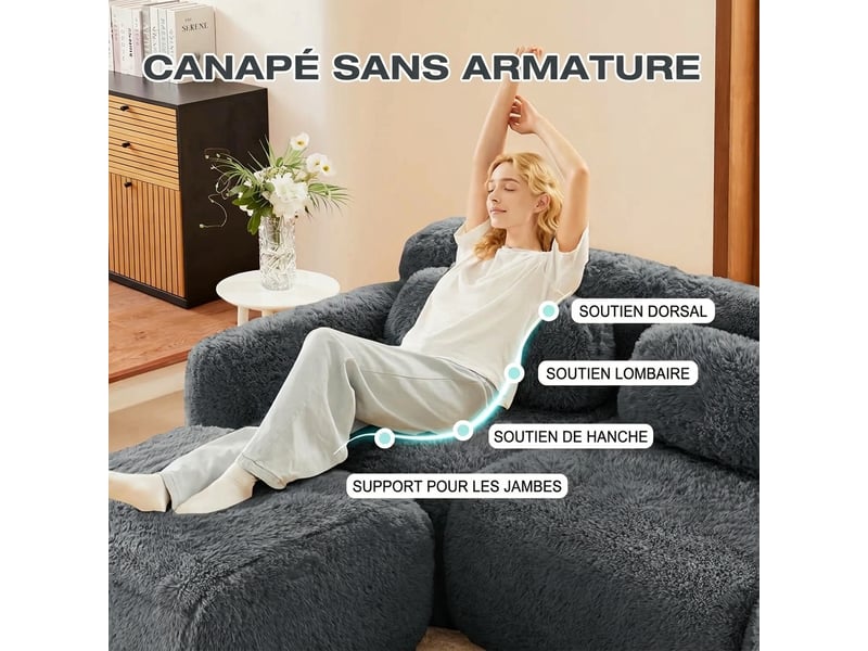  Canapé d'angle 4 places modulaire en l avec méridienne 378 x 179 cm sans montage gris  - Conforama D