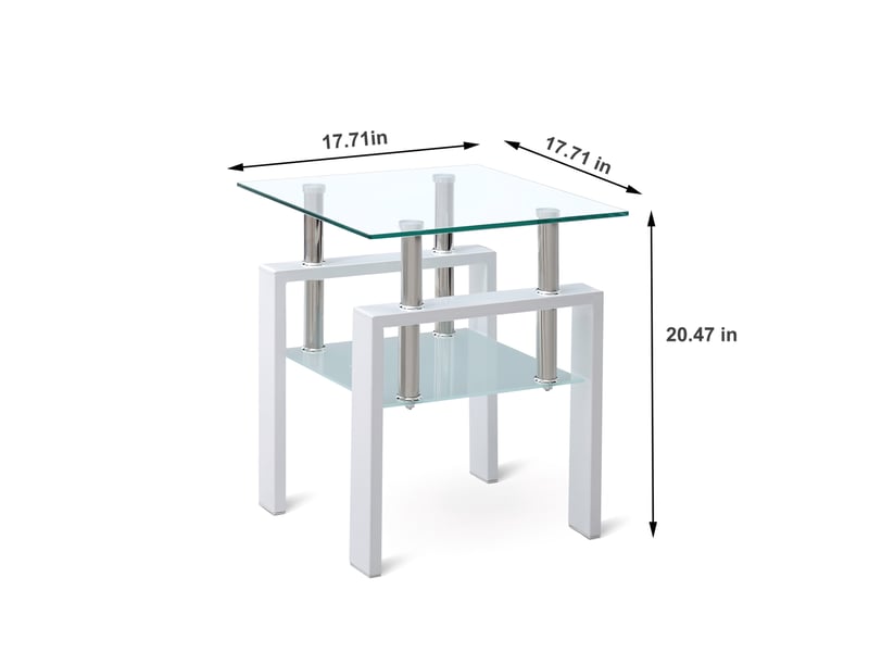  Lot de 2 tables d'appoint carrés en verre trempé transparent avec tablette  - Conforama C