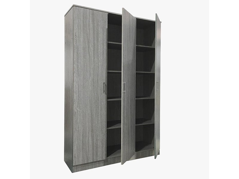  Armoire 3 portes 4 étagères couleur chêne gris  - Conforama D