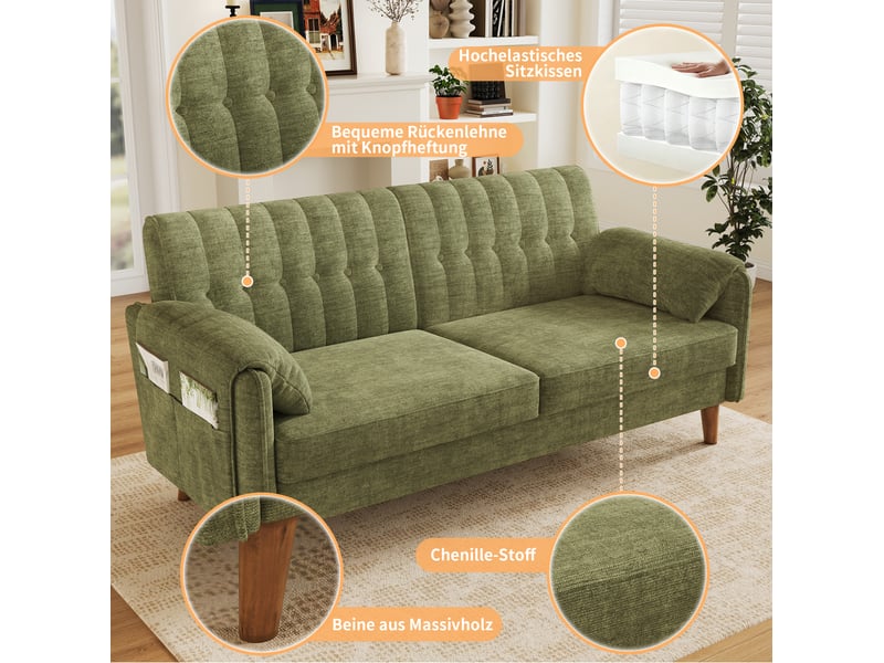  Canapé 2 places 161,5x79x83,5 cm en chenille coloris vert  - Conforama E