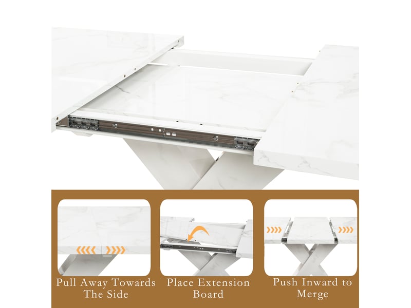  Table de salle à manger extensible avec plateau effet marbre et base en métal pour salle à manger 160 × 80 × 76,5 cm  - Conforama E