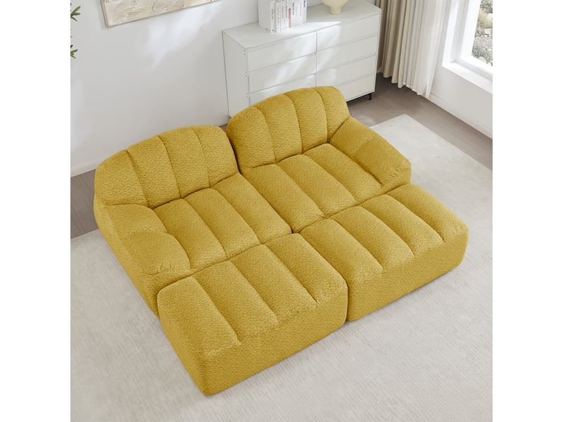  Canapé panoramique coquille 2 places, 2 poufs jaune – 210 x 165 x 79 cm Fay Lum - Conforama D