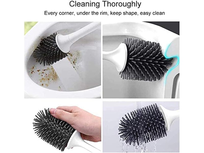  Brosse de toilette brosse wc en silicone antibactérienne balayette wc ensemble brosse de toilettes à manche long avec support hygiénique (flooring)  - Conforama E
