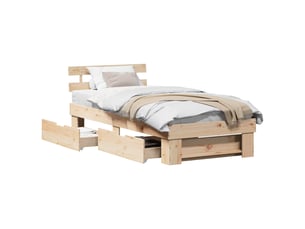 Lit adulte, lit simple, cadre de lit avec tête de lit naturel 90x200cm pin massif cf3222
