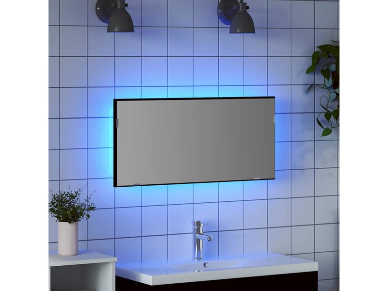  Miroir de salle de bain, miroir de toilette chêne noir 80 x 37 cm verre et bois ingénierie cf62661  - Conforama D