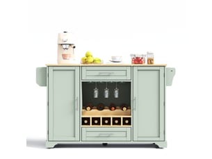 Îlot de cuisine mobile 120 × 45(70) × 92 cm vert antique, mdf, plateau rabattable, casier à vin, porte-verres et roulettes