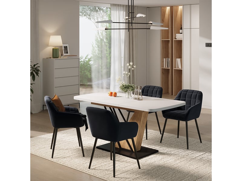 Vicco ensemble de table à manger, blancchêne de force doré, 120x80cm avec 4 chaises de salle à manger - Conforama C