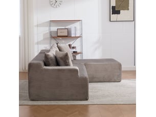 Canapé d'angle modulable 4 places en chenille gris avec méridienne droite