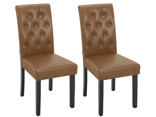 Chaises de salle à manger lot de 2 à dossier haut - assise rembourrée, simili cuir et bois massif marron