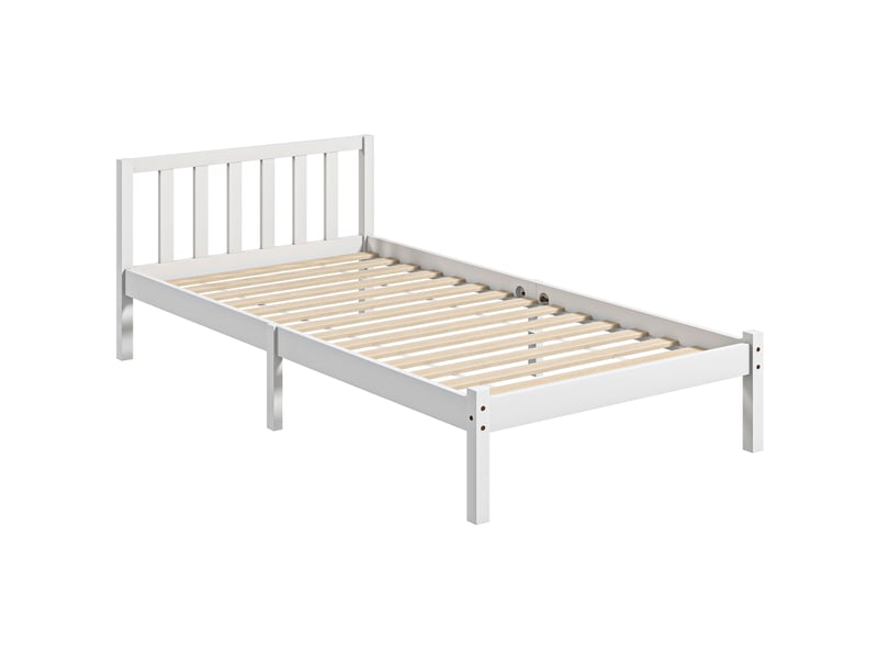  Lit simple bois 90x190 avec tête de lit, cadre de lit blanc en pin 198x96x70 cm  - Conforama A