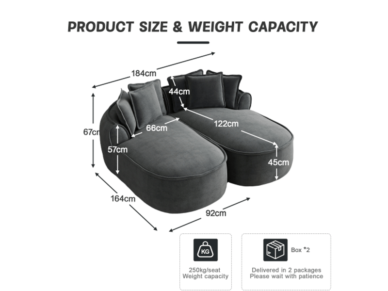 Canapé xxl gris en chenille, double méridienne, coussins inclus, sans montage - Conforama C
