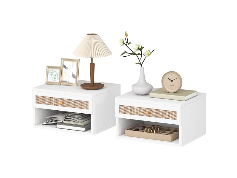  Lot de 2 tables de chevet murales 40 x 34 x 23 cm tiroir niche utile design contemporain en panneau de particules blanc 21_0001607  - Conforama A