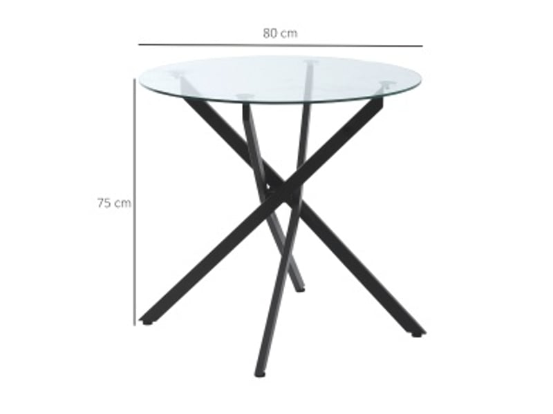  Table de salle à manger ronde en verre trempé avec pieds métalliques, pour salon et cuisine, 80 × 80 × 75 cm  - Conforama C