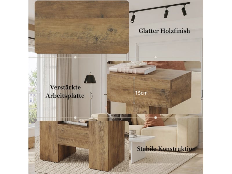  Table d'appoint étroite 80 x 30 x 65 cm – marron – étagère ouverte avec rangement pratique à deux niveaux  - Conforama E