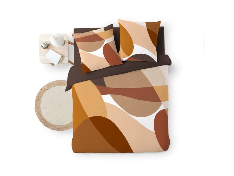  Parure de lit 260 x 240 cm 100% coton 42 fils boogie + drap housse 160 x 200 cm caramel  - Conforama D