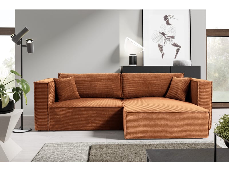  Canapé d'angle convertible en velours côtelé keymon cuivre  - Conforama B