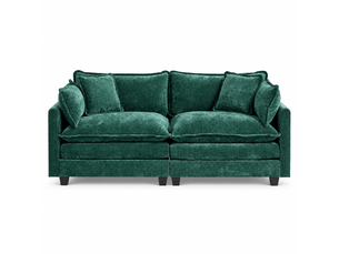 Canapé droit 2 places 195 × 75 × 84 cm en chenille vert, assise souple