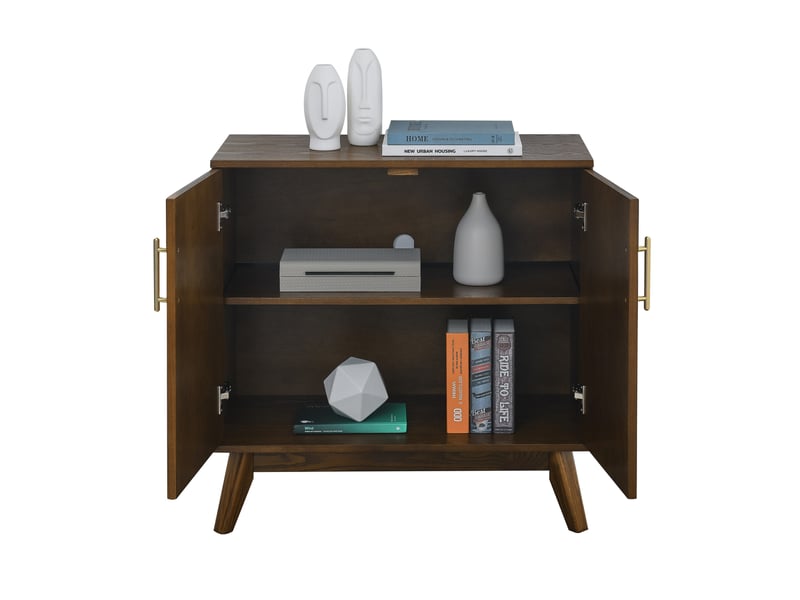  Buffet en mdf et bois massif style mid-century avec façades rainurées, étagères réglables et prise intégrée 4071298405385 - Conforama A