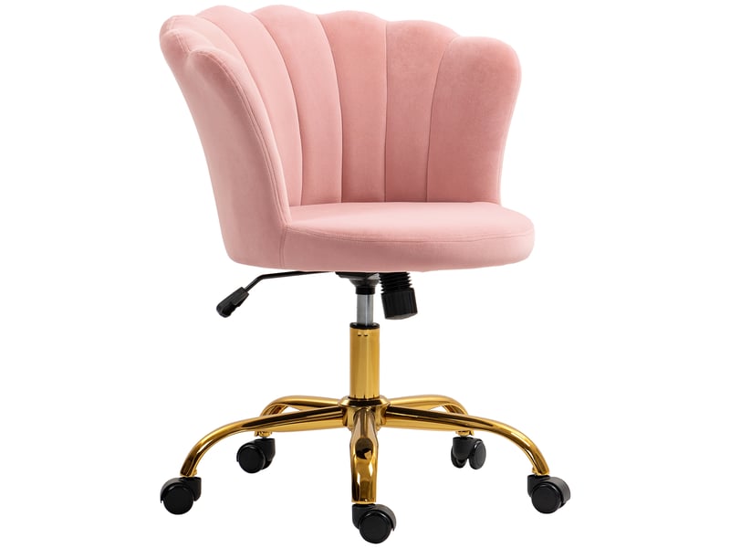  Chaise bureau en velours, chaise coiffeuse avec dossier en pétale, hauteur réglable, 69 x 64 x 80-90 cm, rose  - Conforama B