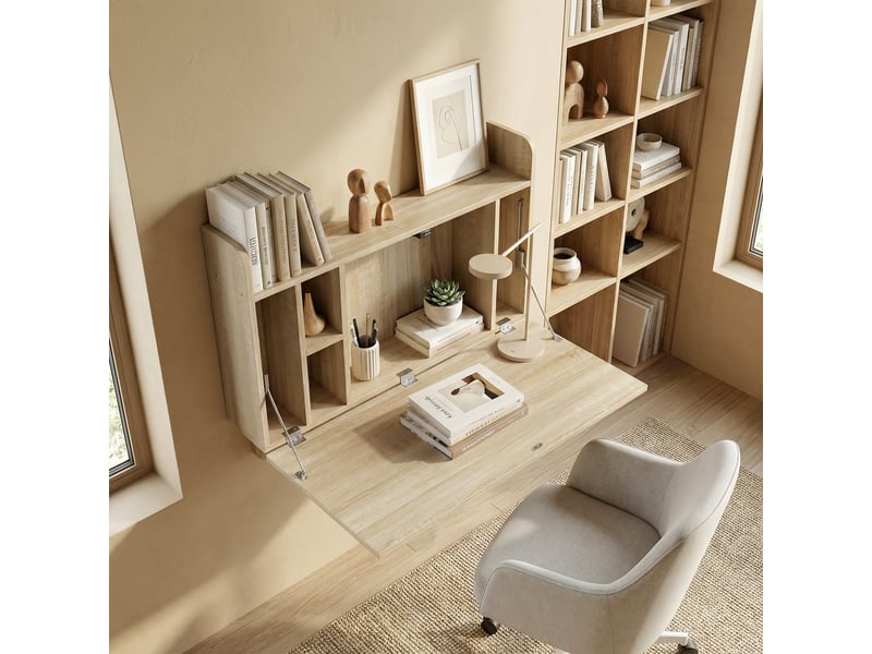  Bureau suspendu table murale table d'ordinateur murale et tablette rabattable avec rangements - 77 x 20 x 51 cm  - Conforama C