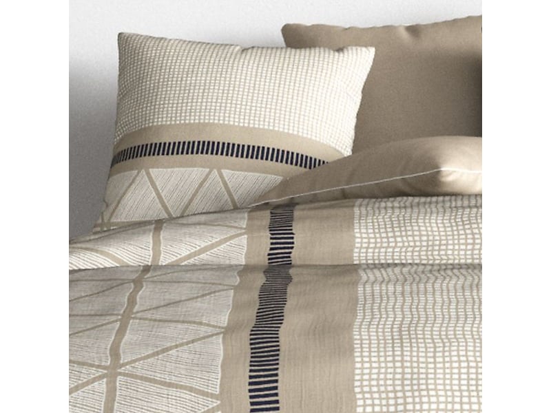  Parure housse de couette 240x220cm + 2 taies motif graphique bleu et beige 100% coton - malvina MALVINA - Conforama D