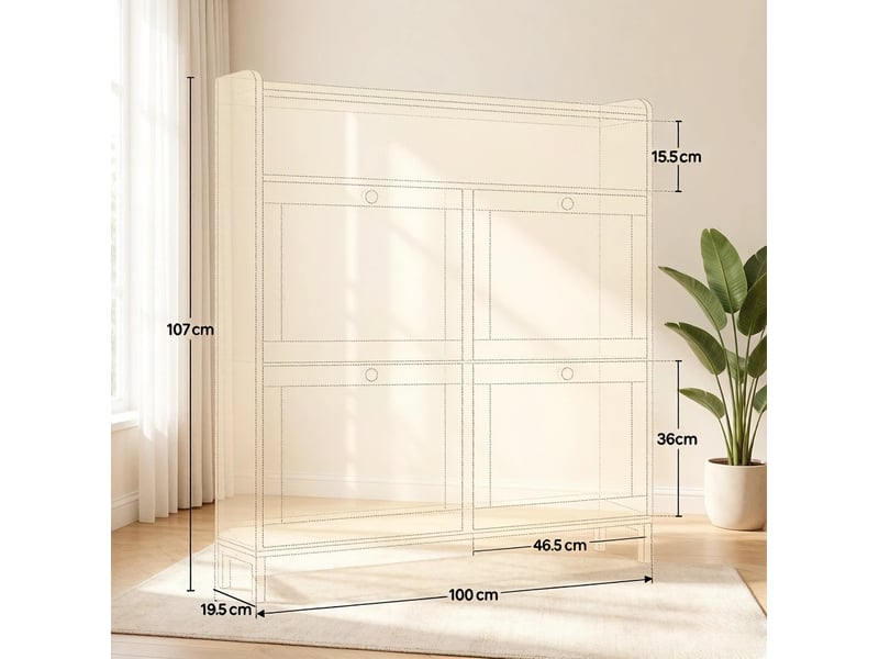  Meuble à chaussures étroit noir – 4 compartiments abattants – 100 x 19,5 x 107 cm  - Conforama D