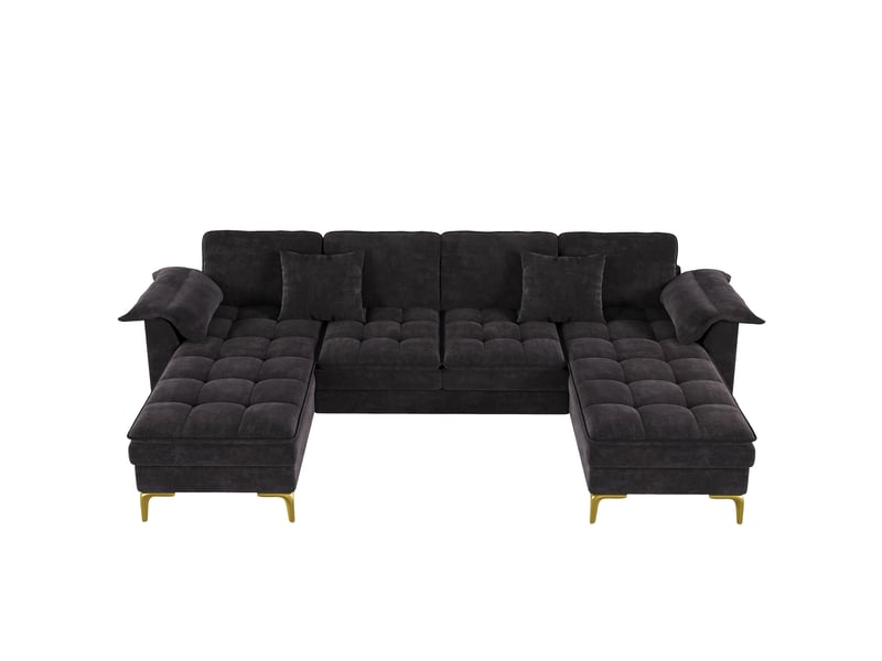 Canapé d'angle panoramique fixe 4 places tissu noir - Conforama A