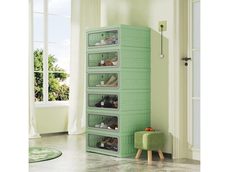 Meuble à chaussures pliable,45×34×106 cm,6 niveaux, 12 paires,porte transparente en pet,matériau pp,style moderne,vert - Conforama B