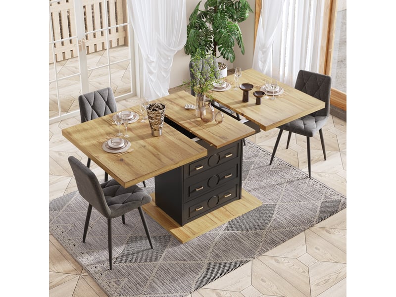 Table à manger extensible, 110-140x80x75 cm, avec espace, salle à manger, plateau mdf, piètement métal, coloris naturel - Conforama E