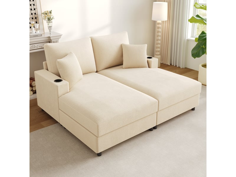  Canapé droit fixe 2 places velours côtelé beige canapé beige - Conforama D