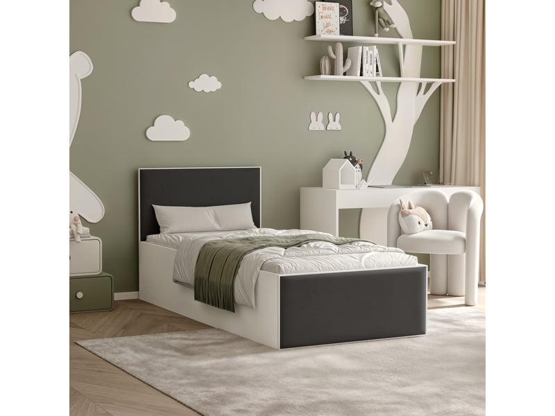  Lit coffre sashi - 90x200 cm - avec matelas - tissu velours - blanc blanc SASHI - Conforama B