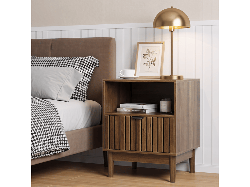  Table de chevet 1 tiroir en mdf coloris noyer 45 x 39 x 56.5 cm  - Conforama B