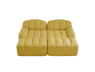Canapé panoramique coquille 2 places, 2 poufs jaune – 210 x 165 x 79 cm