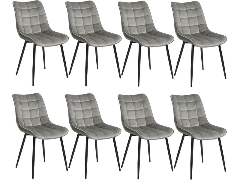  8 x chaises de salle à manger, chaise de cuisine, siège en velours, pieds en métal, gris clair  - Conforama A
