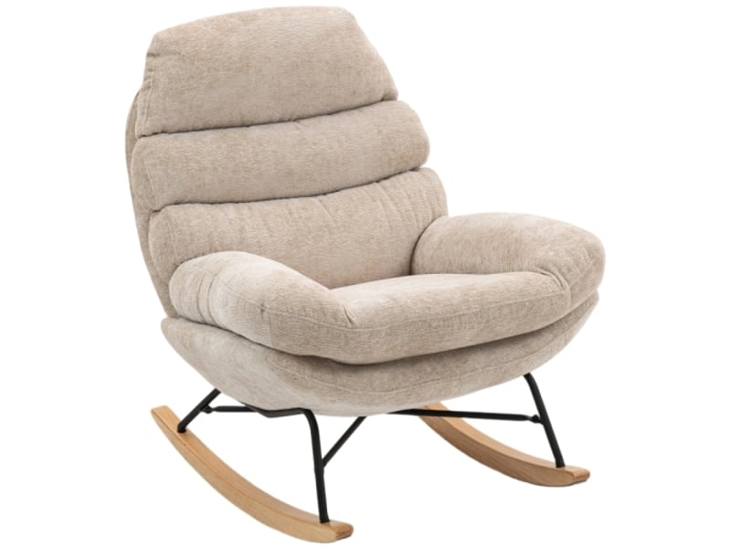  Fauteuil à bascule rembourré crème avec pieds en acier et patins en bois, style moderne  - Conforama A