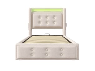 Lit avec rangement 90x200 cm BIQZUYA   coloris beige
