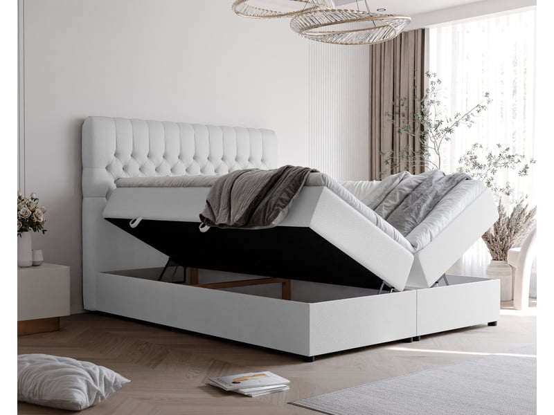  Lit adulte alba - 160x200 cm - matelas ressorts + surmatelas - coffre de rangement - éco-cuir résistant blanc ALBA - Conforama C