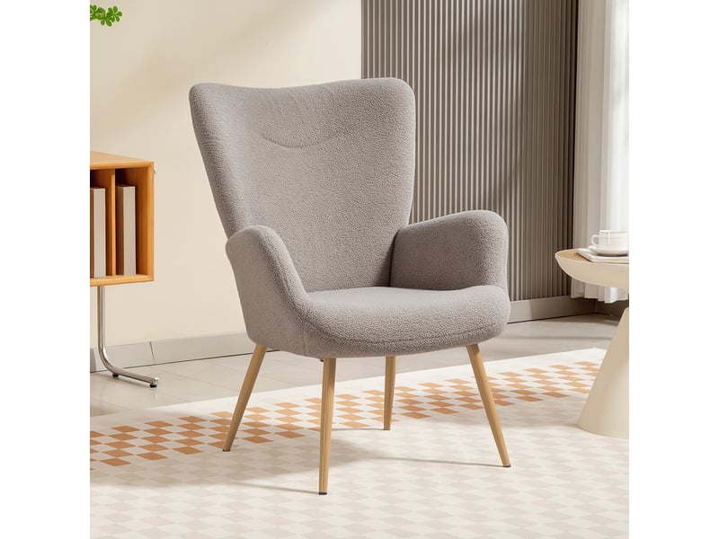  Fauteuil de salon, fauteuil d'appoint rembourré, tissu bouclette, 74x71x97.5cm, gris  - Conforama C