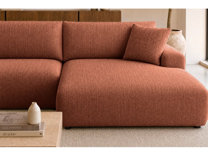  Elias - canapé d'angle convertible tissu chenille 3 places terracotta gauche  - Conforama E
