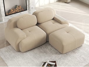 Canapé d'angle compressé gauche fixe <strong>LEYTN</strong> <strong></strong> 2 places Velours beige