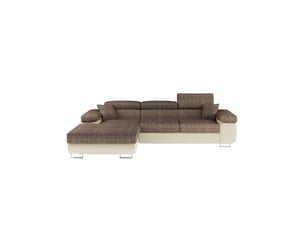 Canapé d'angle convertible amanda beige et crème en tissu grosse maille