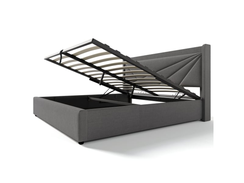 Lit coffre double 140x200 en lin - rangement, tête de lit, usb-c, matelas et sommier inclus - Conforama A