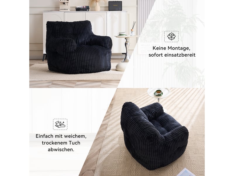  Fauteuil poire en velours côtelé noir, rembourrage mousse confortable  - Conforama E