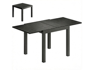 Table de jardin extensible, aluminium effet bois, repas 4 à 6 personnes, moderne
