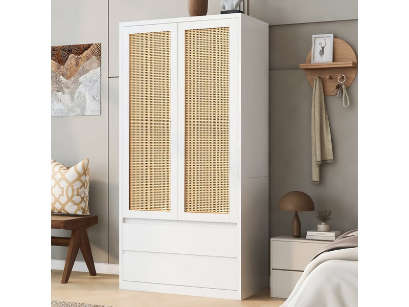  Armoire penderie 90x50x170 cm - grand rangement - avec tiroirs - avec portes - bois - pour chambre - garde-robe - mobilier fonctionnel - blanc CozyNest - Conforama C