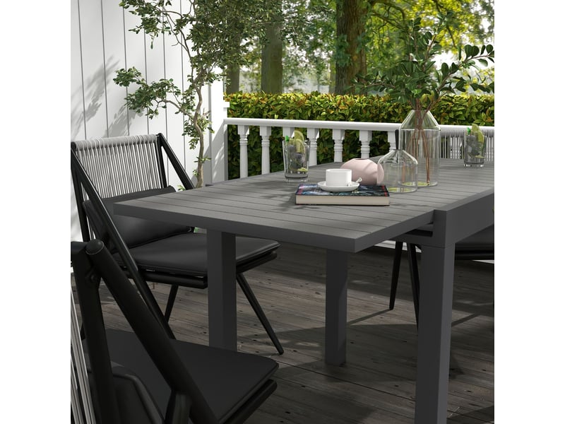  Table à manger 81162 x 80 x 75 cm structure extensible table repas 6 places aluminium finition grise charge jusqu’à 70 kg  - Conforama B