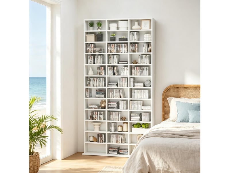 Meuble de rangement cddvd 102x23,5x195 cm réglable mdf blanc - Conforama C