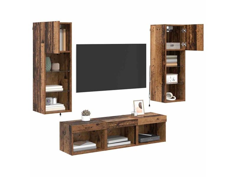  Lot de 5 meuble tv mural, meuble tv suspendu chêne noir bois d'ingénierie shl14562  - Conforama C