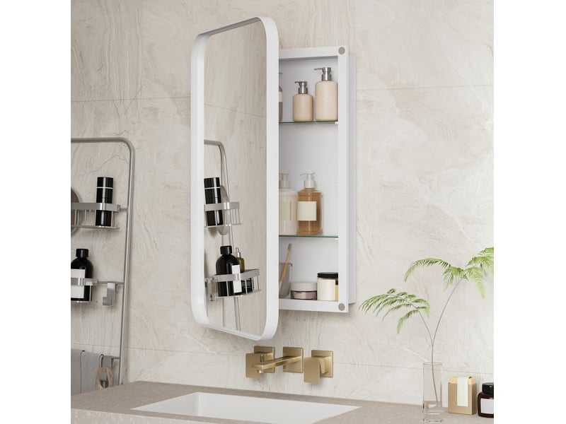  Armoire miroir salle de bain 76x51x12 cm, meuble miroir mural rangement, tablettes réglables, métal et verre, blanc  - Conforama D