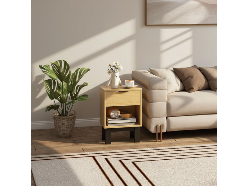  Table de chevet avec tiroir et niche ouverte pour chambre en panneaux de particules 35×26×50 cm chêne  - Conforama C